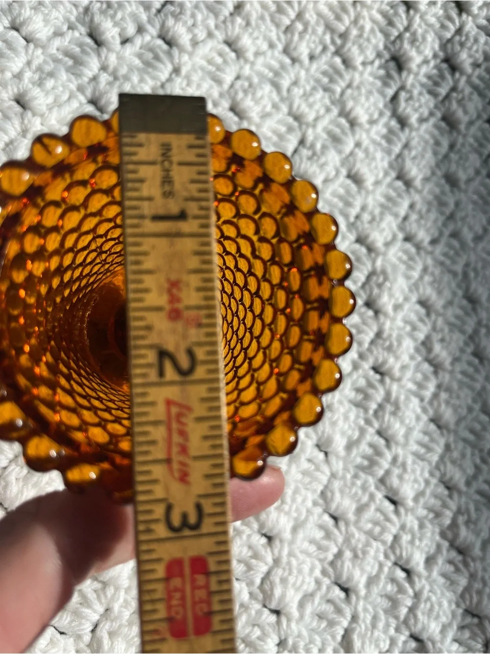 Set of 2 Vintage Amber Hobnail Glass Peg Votive